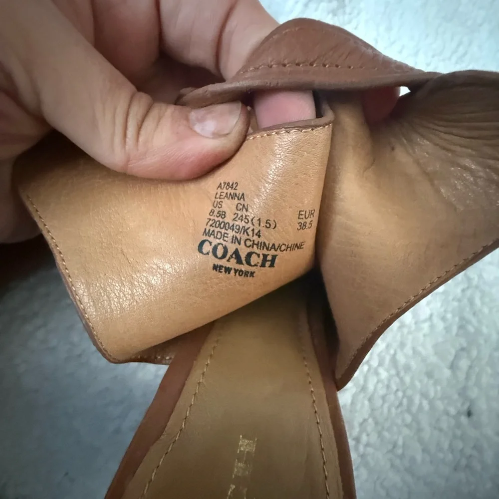 Coach block cognac peep toe pump heels with chain